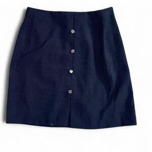 🌟 Vintage Y2K Navy Button-Front Mini Skirt A-Line Soft Fabric (S) 🌟